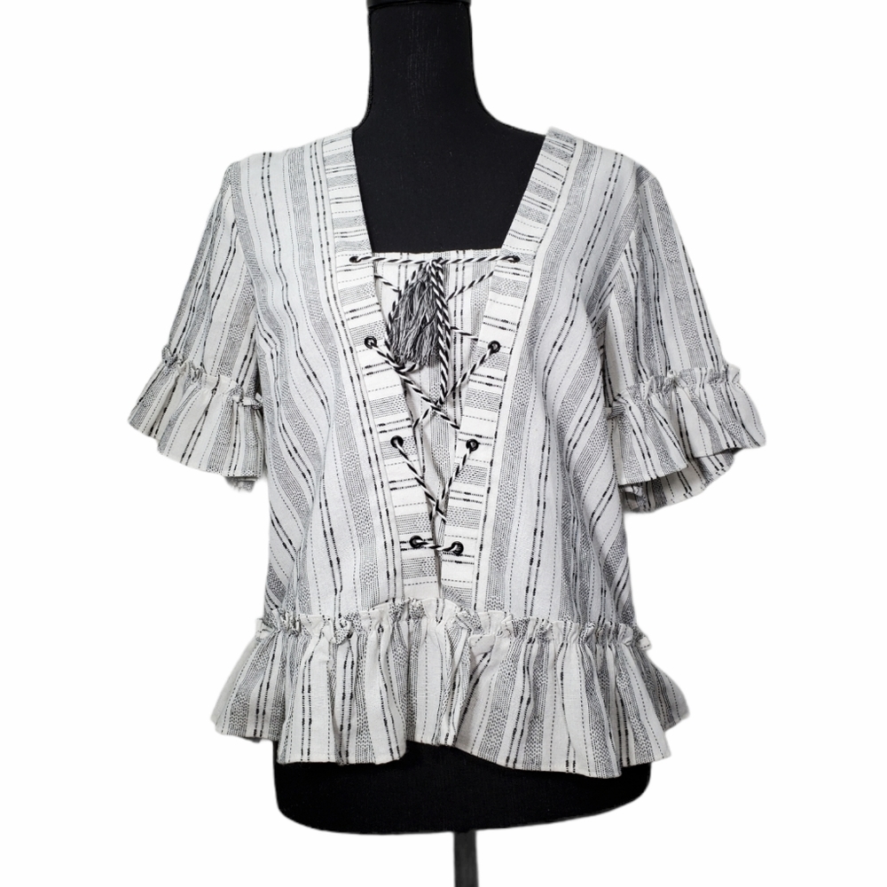 First Monday Peplum Flare Sleeve Top M